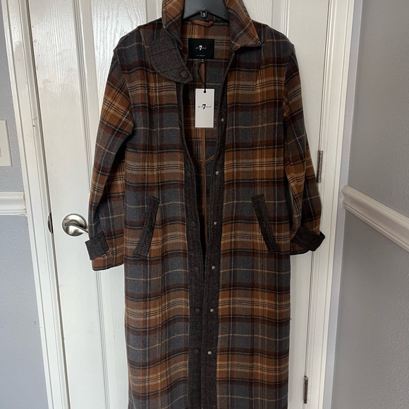 NWT 7 For All Mankind Brown Plaid Trench Coat - Picture 8 of 8